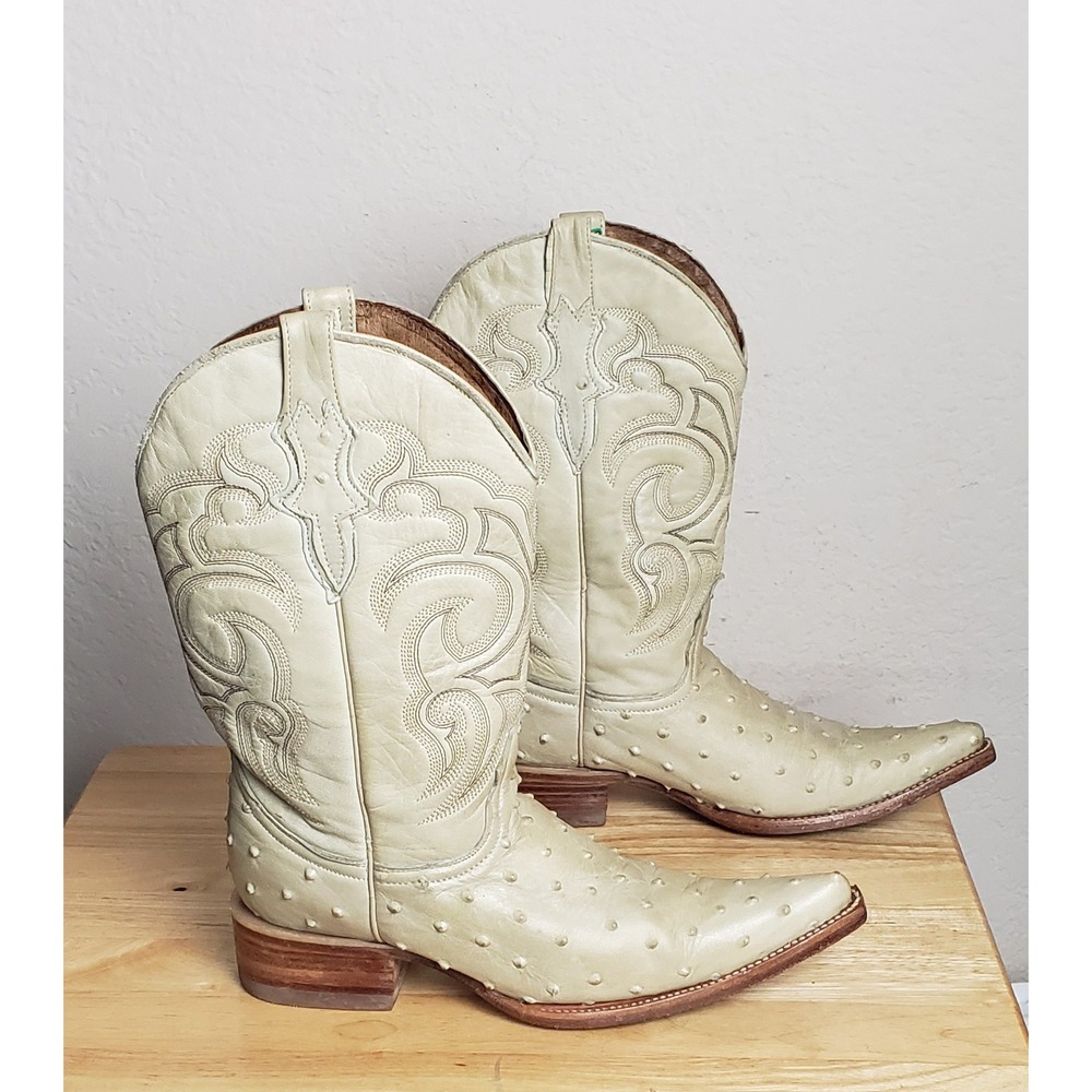 Morales Boots Womens Ivory Full Quill Ostrich Leather Western Cowgirl US‎ 5